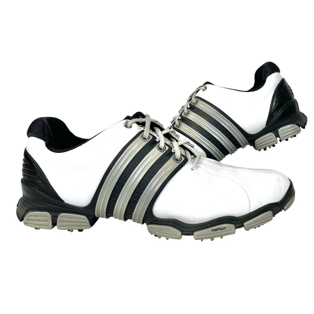 Adidas Tour360 4.0 Golf Shoes Mens 7.5 White Black Leather Spiked Climaproof